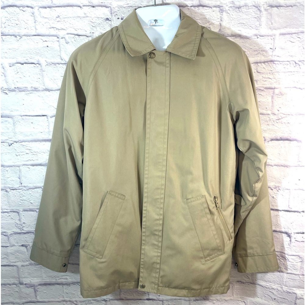 London Fog Vintage Men's Tan Classic Lined Jacket Full Zip Collar Pockets Size L